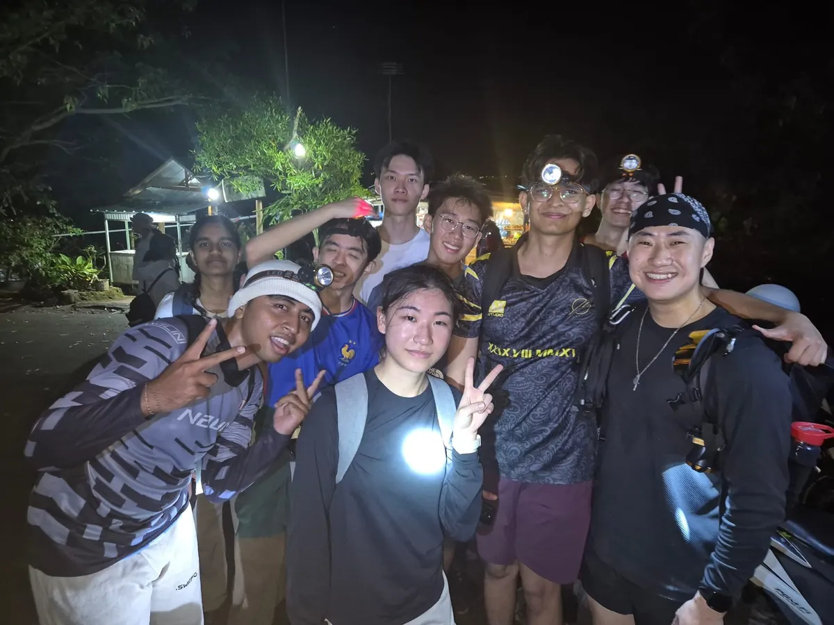 Setting off before dawn with head torches for the Mount Batur climb