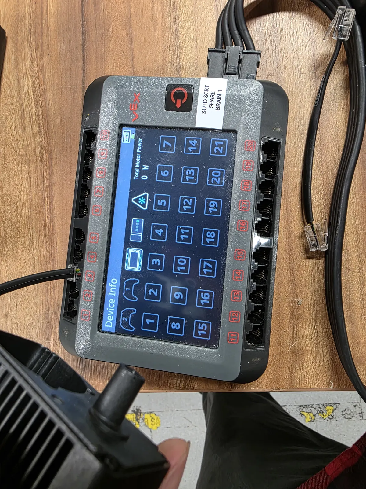 The VEX robot brain showing its port layout on screen